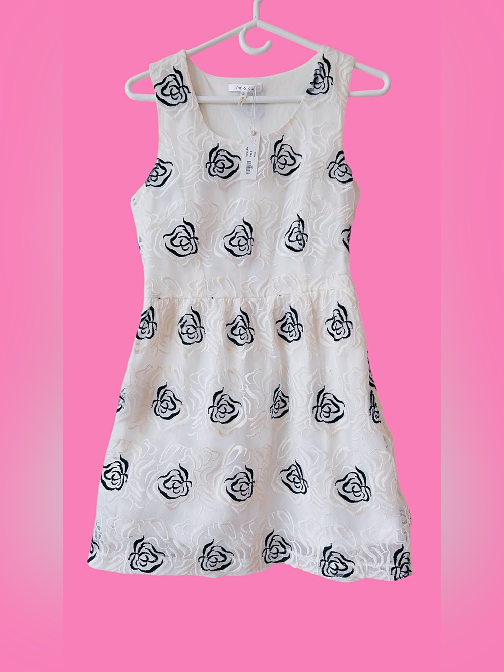 Joy & Co Vanilla Cream Floral Embroidered Mesh Babydoll Dress size S